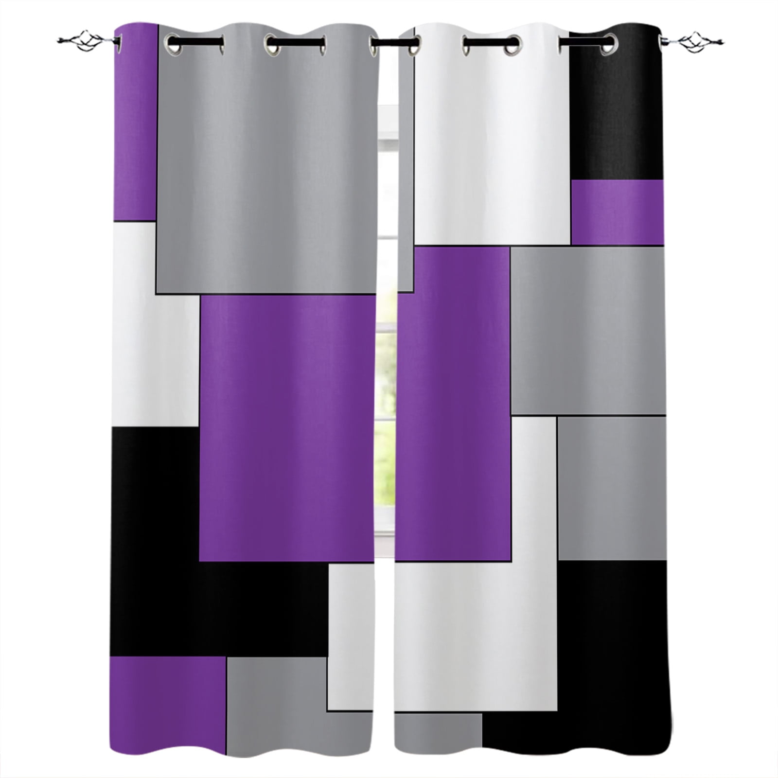 Blackout Curtains for Bedroom, Purple Grey Black Geometric Room ...