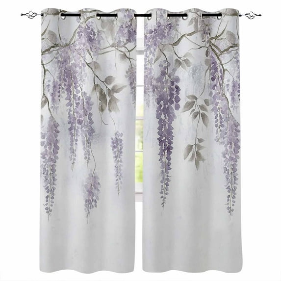 Blackout Curtains for Bedroom, Purple Spring Floral Room Darkening Window Drapes for Living Room, Summer Botanical Weeping Vintage Thermal Insulated Grommet Curtains, 52x96 inch, 2 Panels