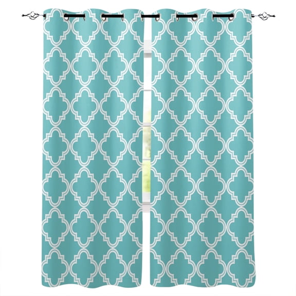 Blackout Curtains for Bedroom, Quatrefoil Moroccan Pattern Room Darkening Window Drapes for Living Room, Geometric Aqua Morocco Thermal Insulated Grommet Curtains, 52x96 inch, 2 Panels