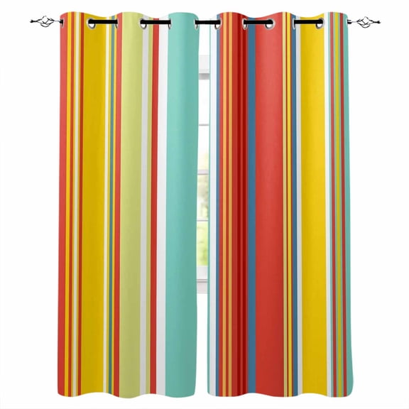 Blackout Curtains for Bedroom, Red Aqua Stripe Room Darkening Window Drapes for Living Room, Country Abstract Art Colorful Striped Thermal Insulated Grommet Curtains, 42x45 inch, 2 Panels