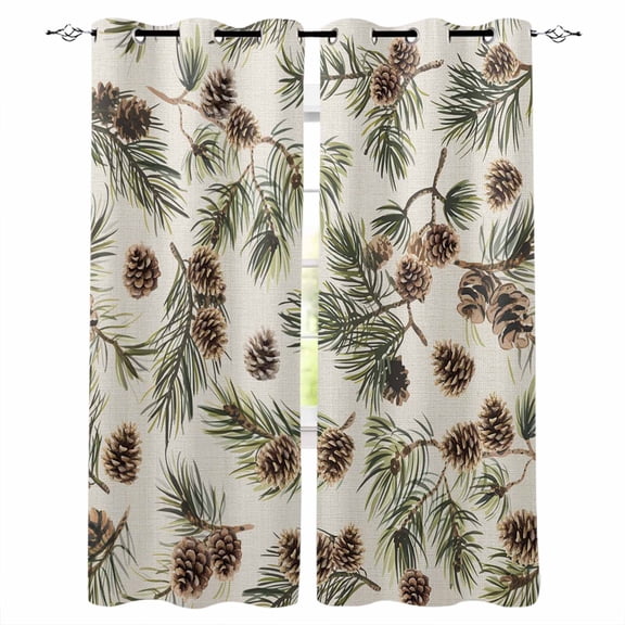 Blackout Curtains for Bedroom, Sage Green Christmas Room Darkening Window Drapes for Living Room, Rustic Pine Cones Xmas Botanical Thermal Insulated Grommet Curtains, 42x45 inch, 2 Panels