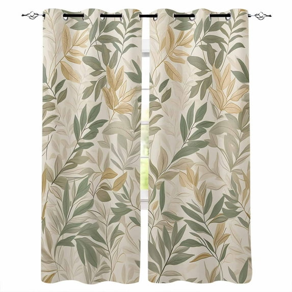 Blackout Curtains for Bedroom, Sage Green Yellow Botanical Room Darkening Window Drapes for Living Room, Vintage Spring Summer Thermal Insulated Grommet Curtains, 27.5x39 inch, 2 Panels