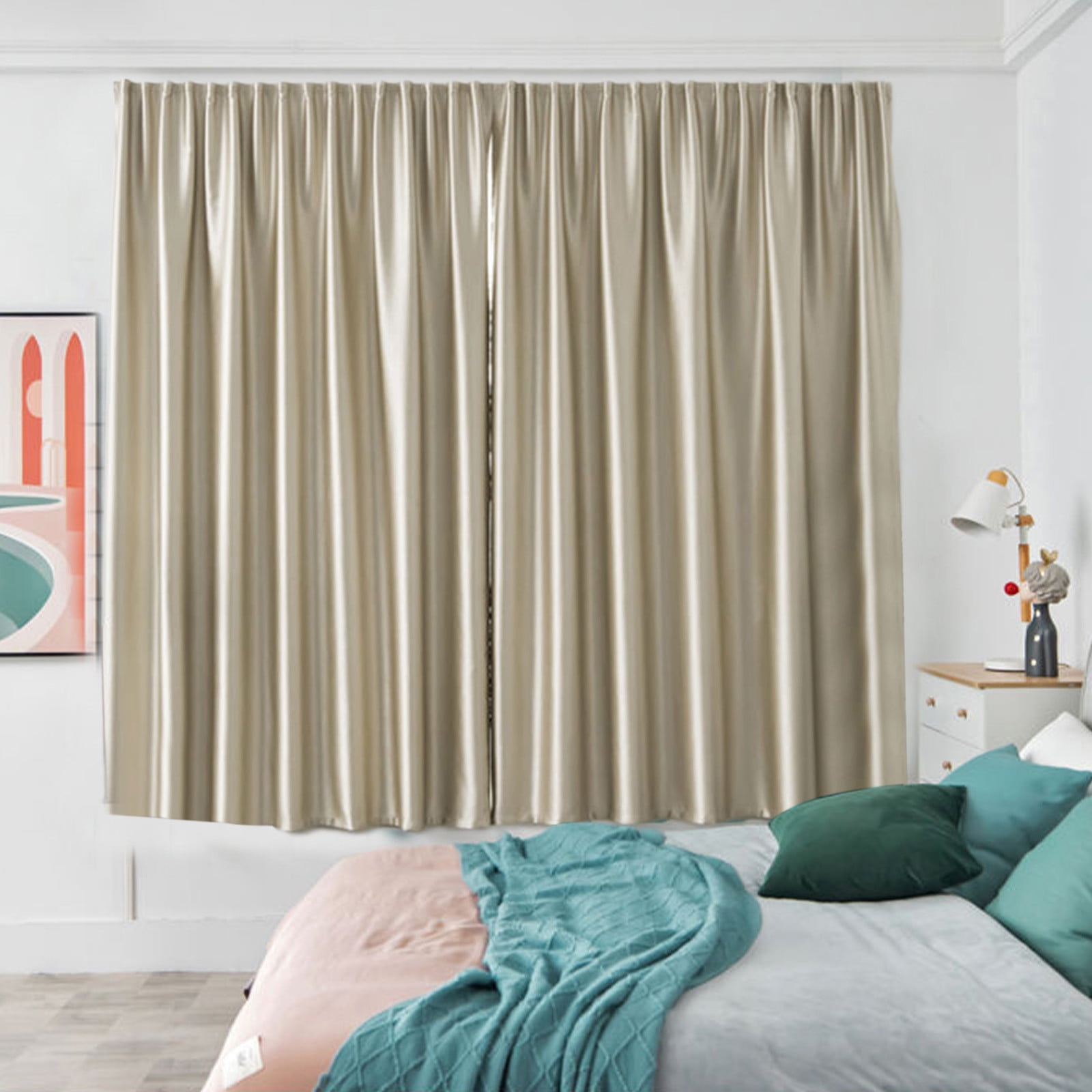 Blackout Curtains for Bedroom, Self Adhesive Indoor Blackout Blinds, No Drilling or Tools, UV Protection, Portable Roller Window Shades for Living Room Office or RV Travel (36" W × 72" H, Beige)
