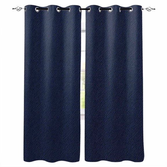 Blackout Curtains for Bedroom, Solid Dark Blue Room Darkening Window Drapes for Living Room, Minimalism Abstract Denim Texture Thermal Insulated Grommet Curtains, 42x45 inch, 2 Panels