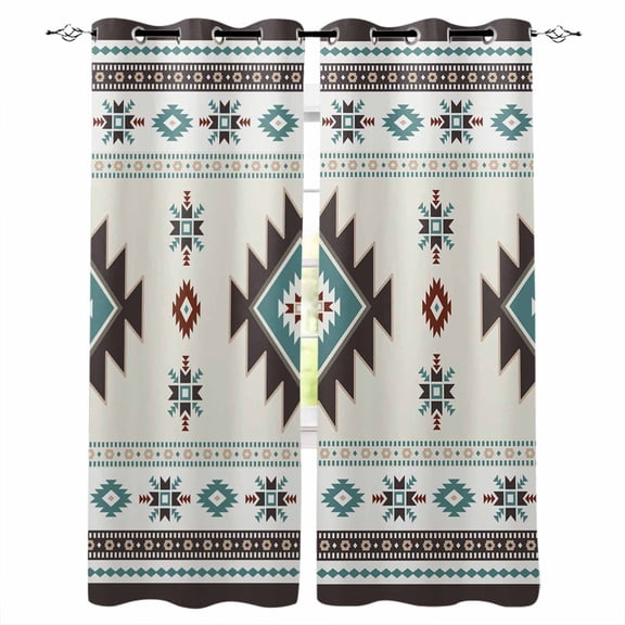 Blackout Curtains for Bedroom, Southwest Ethnic Room Darkening Window Drapes for Living Room, Boho Aztec Tribal Abstract Aesthetic Thermal Insulated Grommet Curtains, 27.5x39 inch, 2 Panels