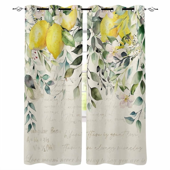 Blackout Curtains for Bedroom, Summer Lemon Room Darkening Window Drapes for Living Room, Spring Eucalyptus Leaves Botanical Vintage Thermal Insulated Grommet Curtains, 27.5x39 inch, 2 Panels