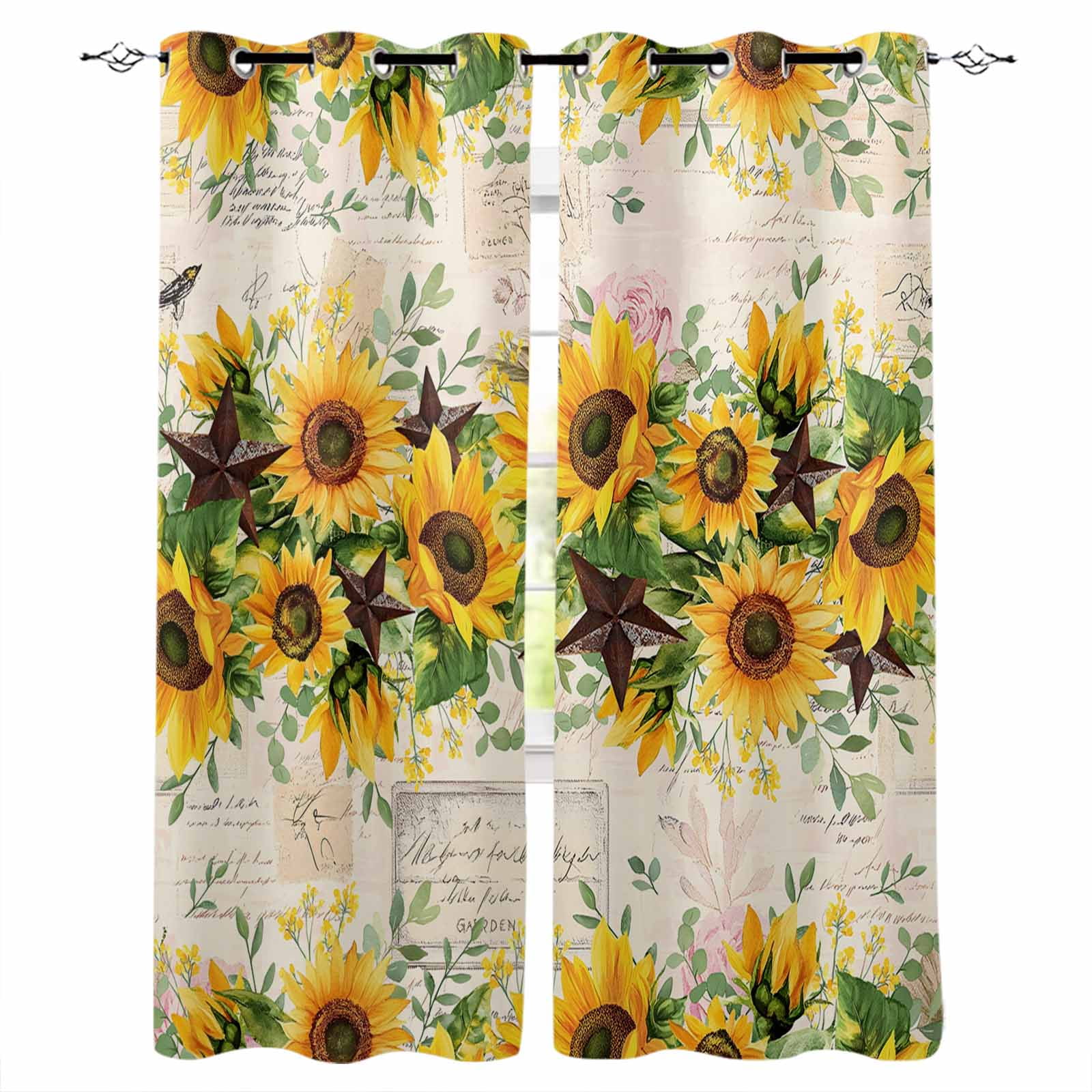 Blackout Curtains for Bedroom, Sunflower Room Darkening Window Drapes ...