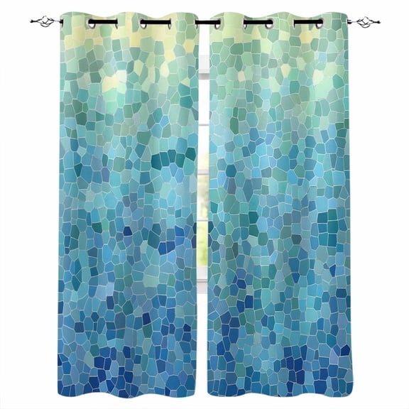 Blackout Curtains for Bedroom, Turquoise Blue Teal Room Darkening Window Drapes for Living Room, Chic Stained Glass Texture Aesthetic Thermal Insulated Grommet Curtains, 42x45 inch, 2 Panels