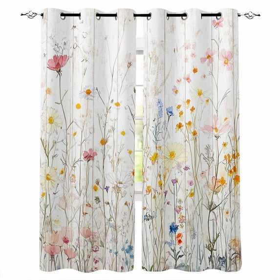Blackout Curtains for Bedroom, Vintage Flowers Room Darkening Window Drapes for Living Room, Pink Blue Colorful Botanical Thermal Insulated Grommet Curtains, 52x84 inch, 2 Panels