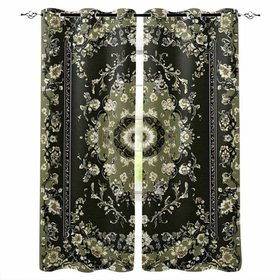 Blackout Curtains for Bedroom, Vintage Green Room Darkening Window Drapes for Living Room, Southwestern Geometric Abstract Art Thermal Insulated Grommet Curtains, 52x90 inch, 2 Panels