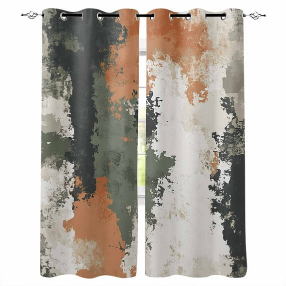 Blackout Curtains for Bedroom, Vintage Sage Green Orange Room Darkening Window Drapes for Living Room, Modern Abstract Art Thermal Insulated Grommet Curtains, 42x63 inch, 2 Panels