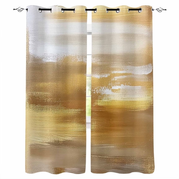 Blackout Curtains for Bedroom, Yellow Beige Room Darkening Window Drapes for Living Room, Modern Oil Painting Abstract Art Thermal Insulated Grommet Curtains, 52x96 inch, 2 Panels