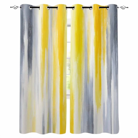Blackout Curtains for Bedroom, Yellow Gray White Room Darkening Window Drapes for Living Room, Farmhouse Gradient Abstract Art Thermal Insulated Grommet Curtains, 52x54 inch, 2 Panels