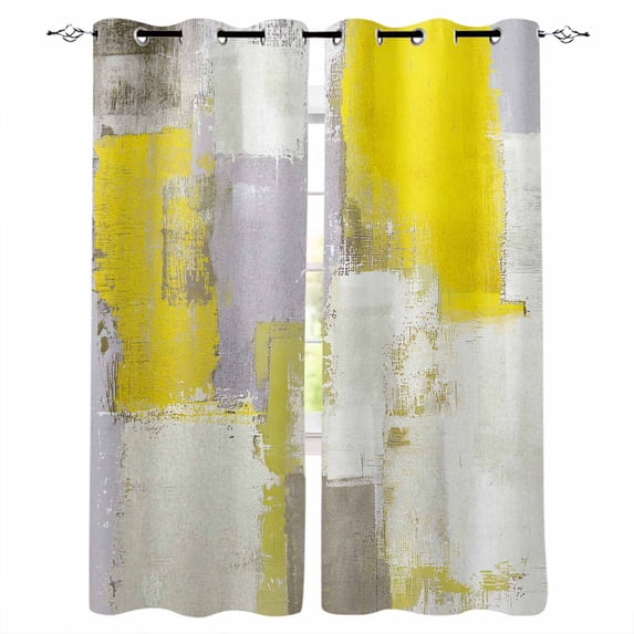 Blackout Curtains for Bedroom, Yellow Room Darkening Window Drapes for Living Room, Modern Geometric Grey Oil Painting Abstract Thermal Insulated Grommet Curtains, 52x54 inch, 2 Panels