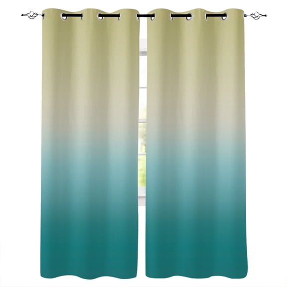 Blackout Curtains for Bedroom, Yellow Teal Ombre Room Darkening Window Drapes for Living Room, Turquoise Gradient Modern Abstract Art Thermal Insulated Grommet Curtains, 42x63 inch, 2 Panels