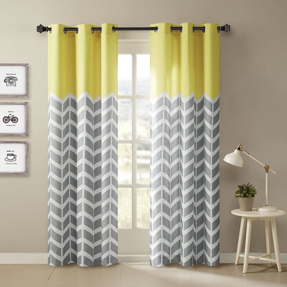 Blackout Curtains Chevron Printed Room Darkening Grommet Top Panel Pair,Window Curtains