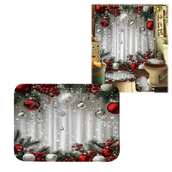 Blackout Curtains,Christmas Decorative Bathroom Anti MATS U Shaped MATS And Shower Curtain Sets Bathroom Sets