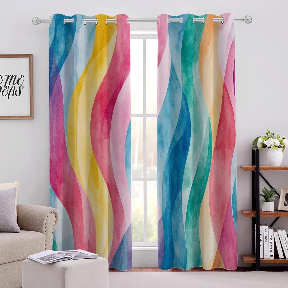 Blackout Curtains Colorful Bright Stripes Pattern, Multi Colored Wave ...