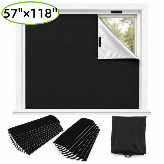 Blackout Curtains DIY Blackout Window Shades,57"×118'' Strong Hook and Loop Tape Strips with Adhesive Blackout,Curtains for BedroomBaby Room and TV Room