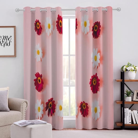 Blackout Curtains Dark Bright Daisy Pink Background, 3D Printed Grommet Thermal Insulated Energy Efficient Drapes for Bedroom Living Room Kitchen Cafe 53"W x 84"L (Pack of 2)