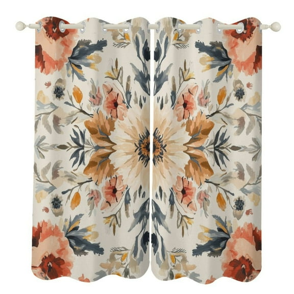 Blackout Curtains Decor Bohemian Color for Bedroom Living Room Grommet Window Drapes 2 Panel Set