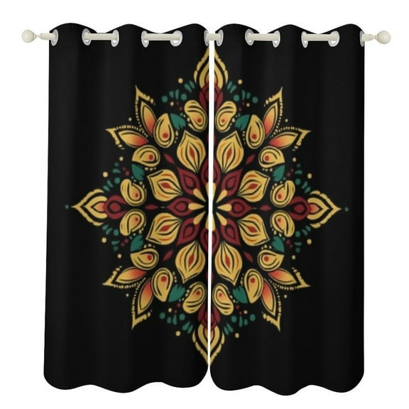 Blackout Curtains Decor Bohemian Pattern for Bedroom Living Room Grommet Window Drapes 2 Panel Set