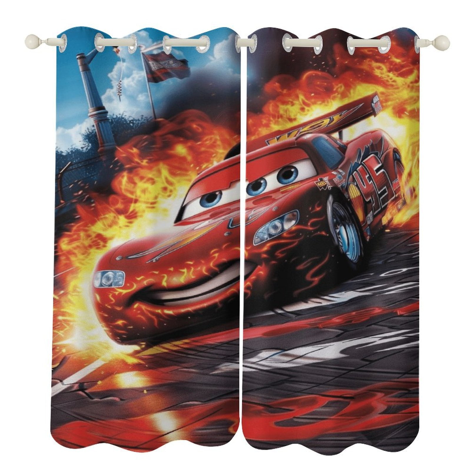 Blackout Curtains Decor Lightning Pattern Race Car for Bedroom Living ...
