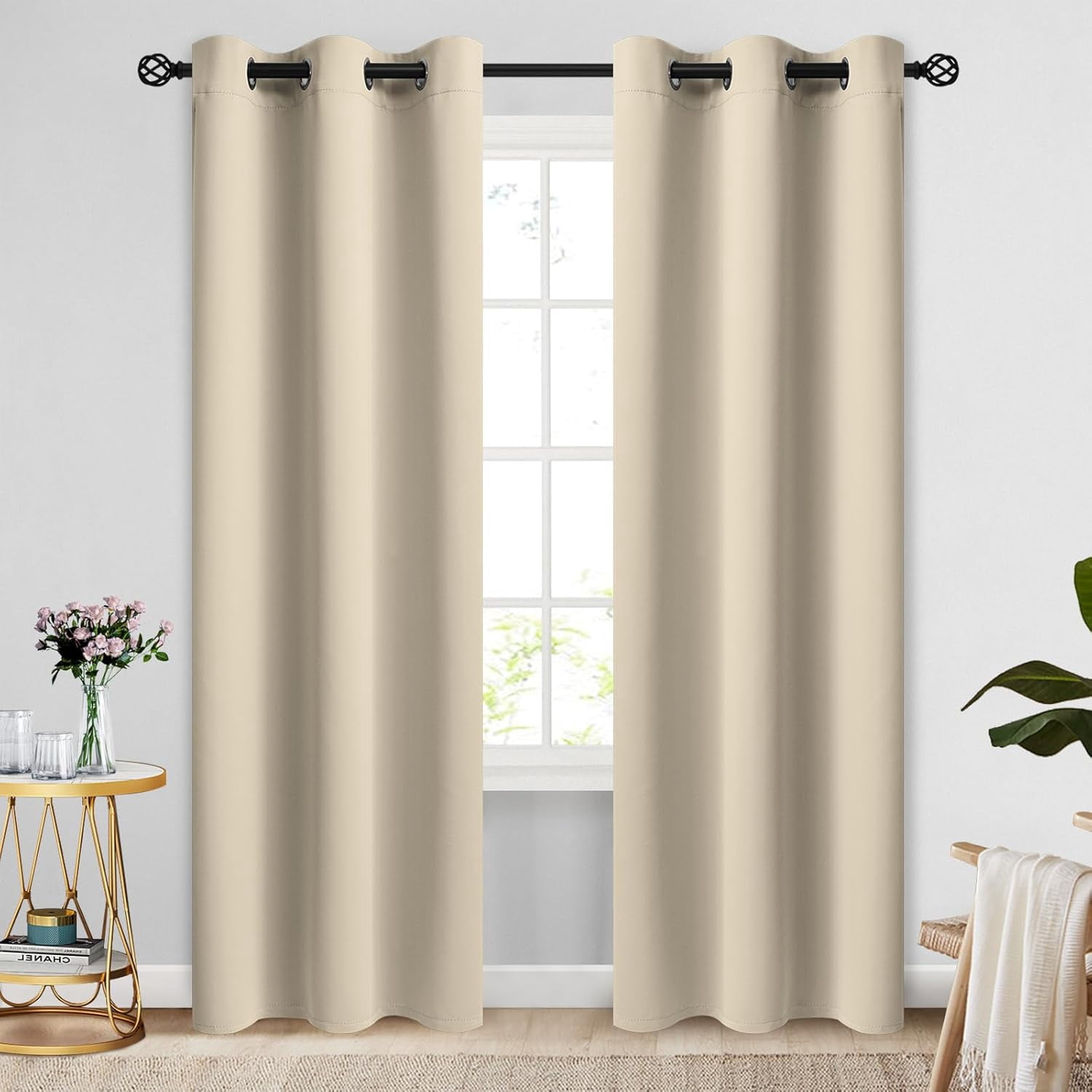 Blackout Curtains & Drapes Room Darkening Curtains 84 inch Length 2 Panels,Grommet Polyester Light Blocking Insulated Thermal Window Curtain for Bedroom/Living Room,Beige 42x84 inches