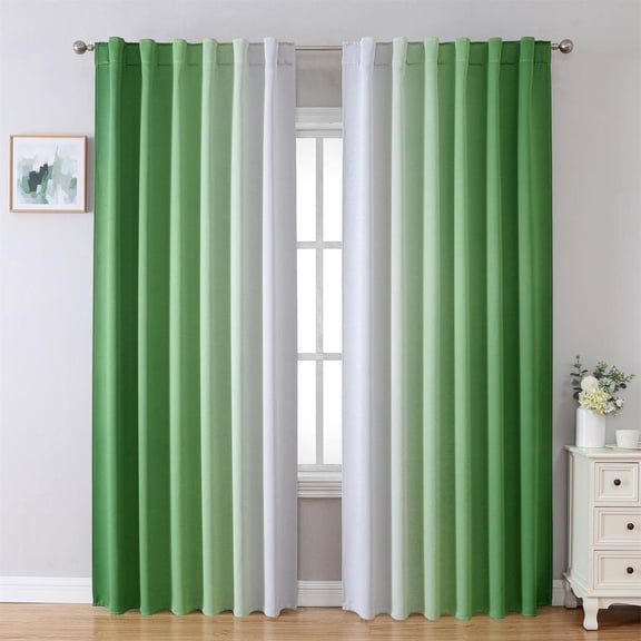 Blackout Curtains & Drapes for Bedroom Living Room Long Green and White Room Darkening Ombre Curtains Rod Pocket 42"W x 84"L (Pack of 2)