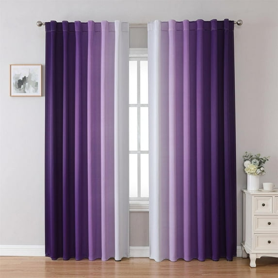 Blackout Curtains & Drapes for Bedroom Living Room Long Purple and White Room Darkening Ombre Curtains Rod Pocket 53"W x 84"L (Pack of 2)