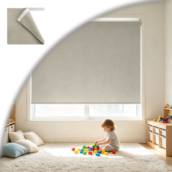 Blackout Curtains No Drill Hook and Loop Single Panel for Window, Portable Blackout Curtains with Adhesive, Stick on Blackout Window Shades, Temporary Window Coverings