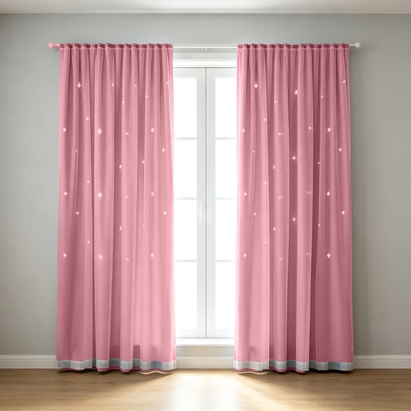 Blackout Curtains No Drill Window Curtains, Thermal Insulated Star Cutout Double Layer Drapes With Magic Tape Installation And Privacy Protection, for Bedroom Living Room Apartment Decor