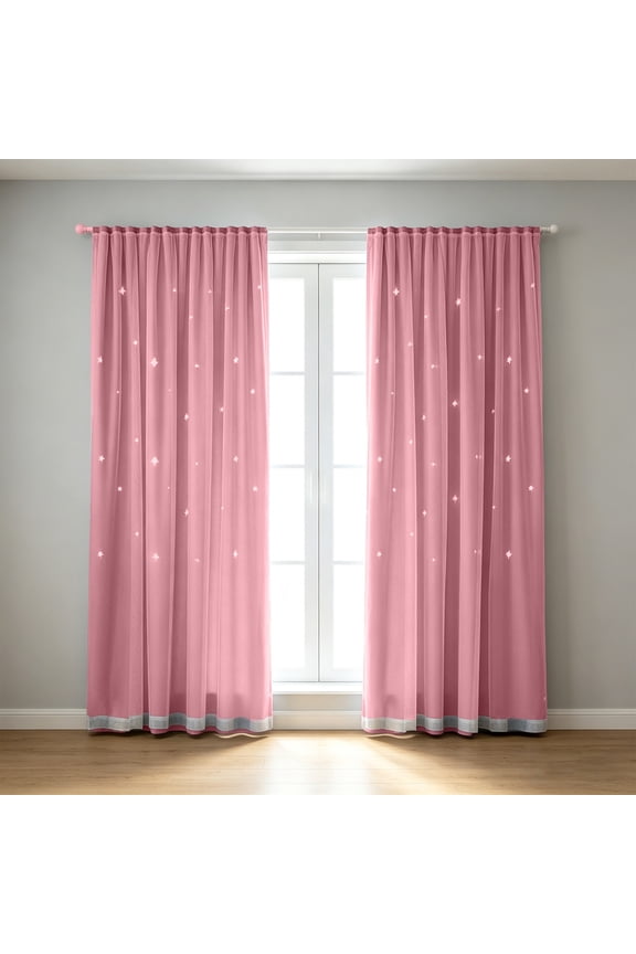 Blackout Curtains No Drill Window Curtains, Thermal Insulated Star Cutout Double Layer Drapes With Magic Tape Installation And Privacy Protection, for Bedroom Living Room Apartment Decor
