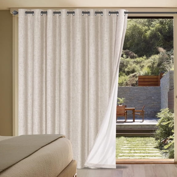 Blackout Curtains Durable Thick Textured Polyester Blackout Patio Door Curtain Anti Rust Grommet Extra Wide Sliding Door Curtain Panel, W100 x L96 inch - Natural