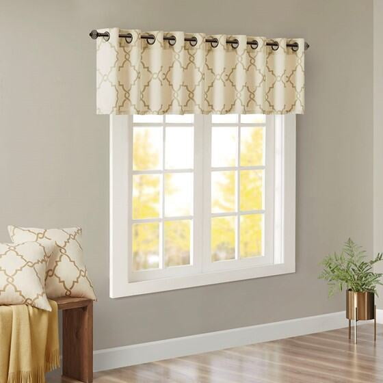 Blackout Curtains Fretwork Print Grommet Top Window Valance Beige/Gold 50x18",Window Curtains