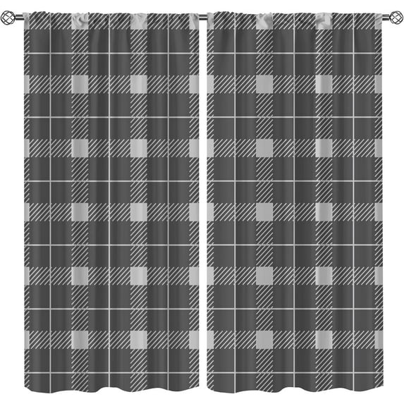 Blackout Curtains, Grunge Looking British Tartan Scottish Black Grey Retro Tartan, Thermal Insulated Window Curtains & Drapes Fast Drying Machine Washable for Living Room Bedroom-W52xL84in
