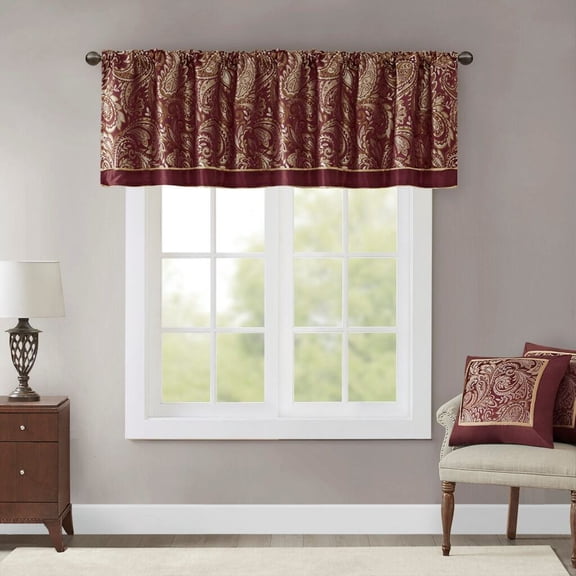 Blackout Curtains, Jacquard Window Valance Burgundy 50x18", Burgundy Sheer Curtains,Polyester Window Curtains, Household Supplies & Décor Curtains Jacquard Window Valance Burgundy 50x18"