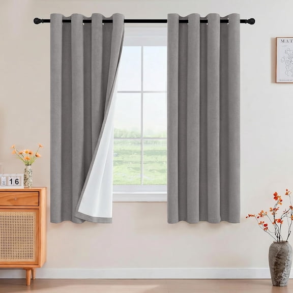 Blackout Curtains Linen Blended 63 Inch Long Room Darkening Black Out Curtains for Living Room with Natural Slubs & Grayish (Not Solid) Thermal Insulated Grommet 2 Panels - Heathered Dove