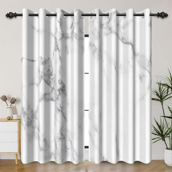 Blackout Curtains Marble Window Drapes White And Grey Marble Window Curtains Marble Cracks Pattern Abstract Art Window Treatments For Living Room Bedroom Kitchen 26"W x 54"L (Pack of 2)