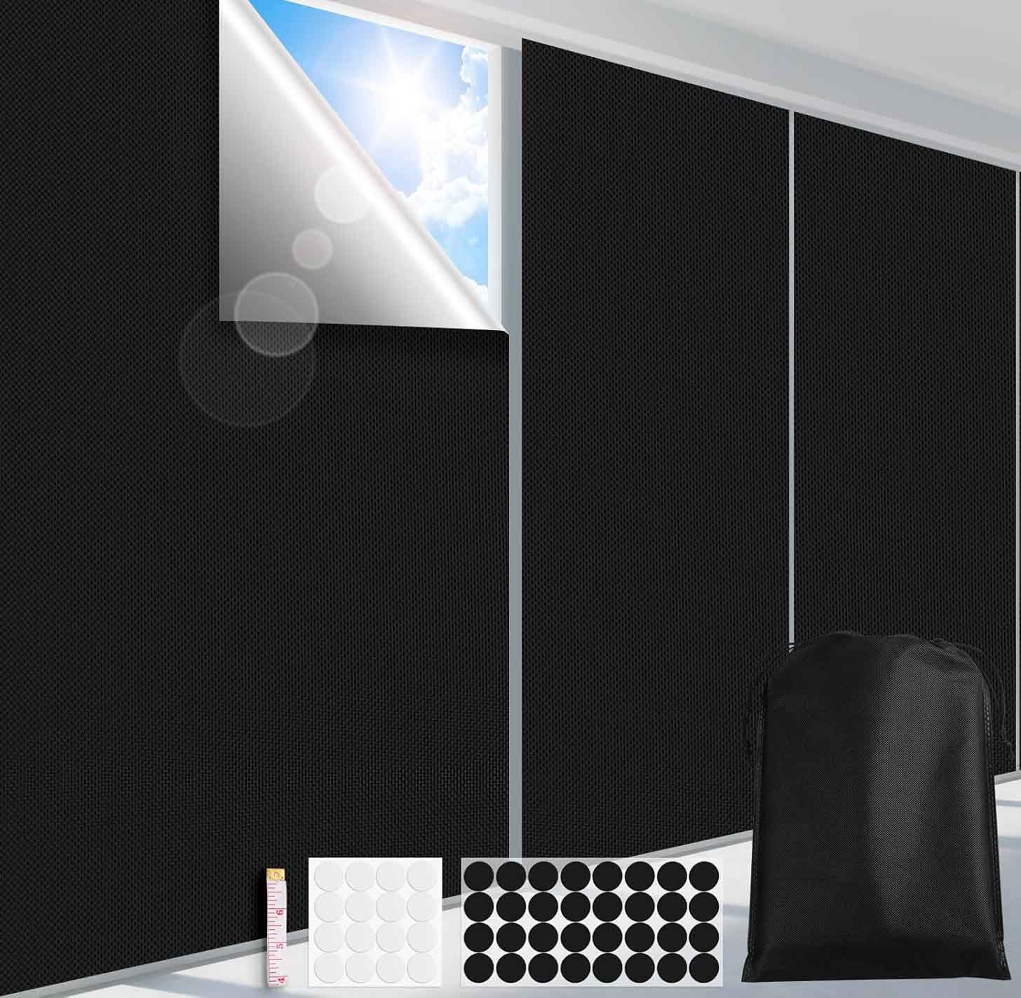 Blackout Curtains, Portable Black Out Window Cover Film, Cuttable Blackout Shades Fabric Sheet, No Drill Window Blinds, Sun Heat Light Blocker