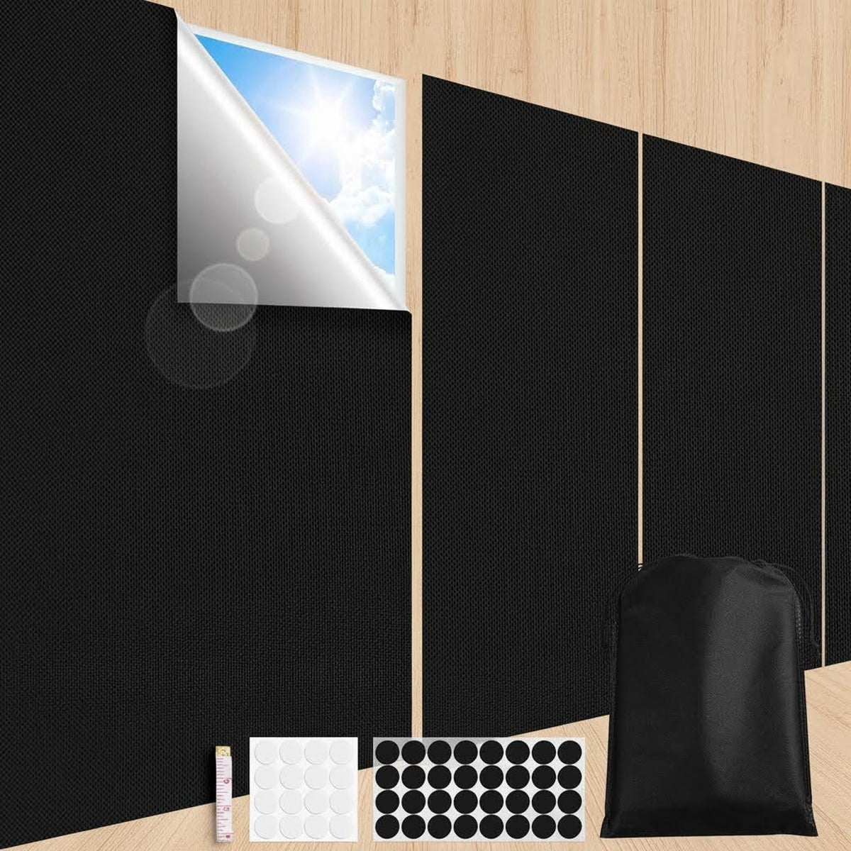 Blackout Curtains, Portable Black Out Window Cover Film, Cuttable Blackout Shades Fabric Sheet, No Drill Window Blinds, Sun Heat Light Blocker