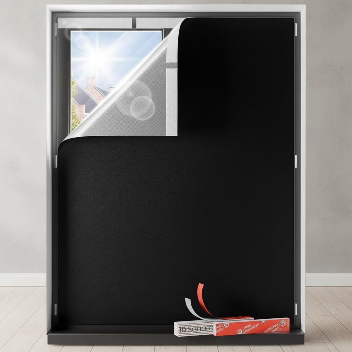 Blackout Curtains, Portable, No Drill Black Out Shades with Upgraded Hook&Loop Tapes, 100% Blackout Window Cover, Thermal Insulated Blinds
