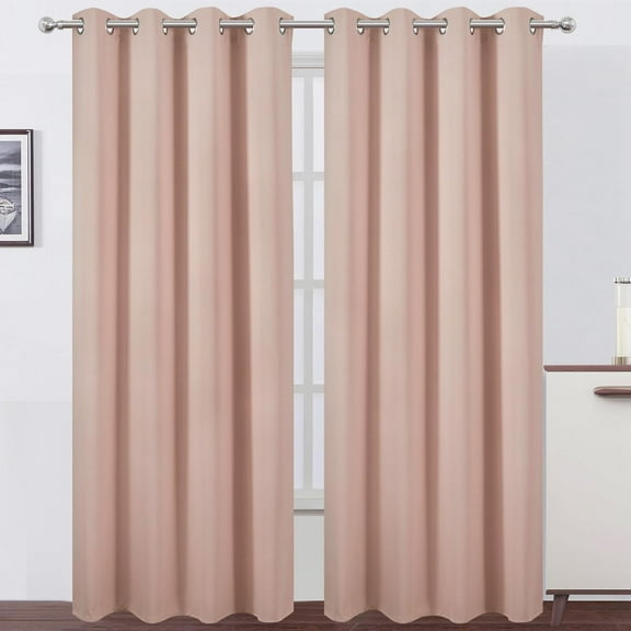 Blackout Curtains Set of 2 Panels, Blush Thermal Insulated Room Darkening Bedroom Drapes, 52"W x 108"L