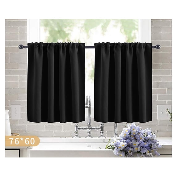 Blackout Curtains, Short Curtains for Small Windows, Thermal Insulated Solid Color Curtains with Rod Pocket for Kitchen Bathroom Bedroom Home, 2 Panels