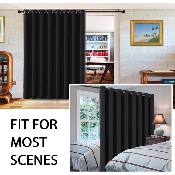 Blackout Curtains for Sliding Glass Door Room Divider Curtains Noise Reduce Curtain Panel Portable Window Screen Sliding Partition, W120 x L96 inches/8' Tall by 10' Wide, Black