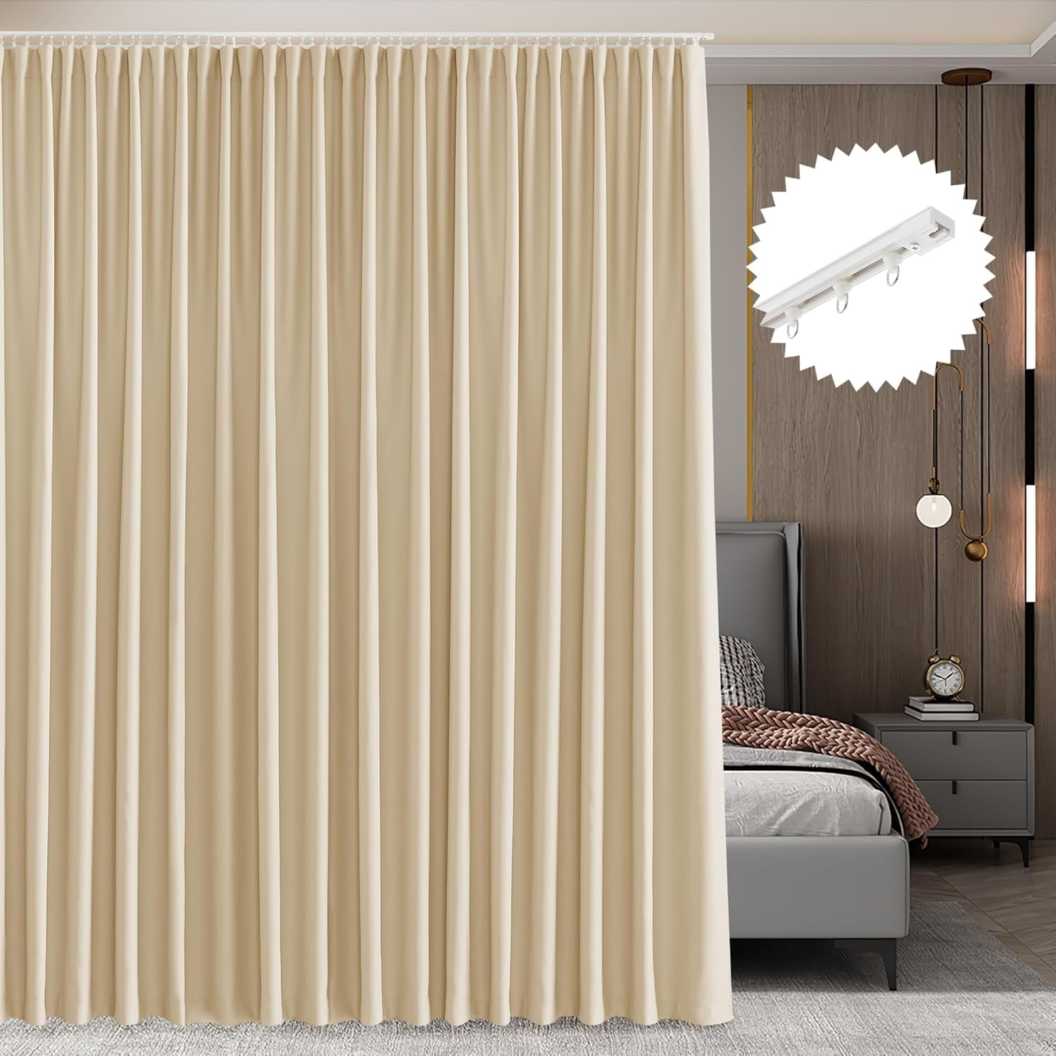 Blackout Curtains with Sliding Track Set, Blackout Room Partition Floor Curtains for Large Bay ...
