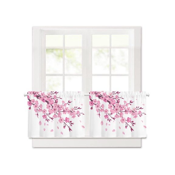 Blackout Curtains for Small Window, Abstract Pink Cherry Blossom Flower on White Insulated Room Darkening Curtains, Floral Light Blocking Privacy Rod Pocket Curtain for Bedroom 30x24 Inch 2Pcs