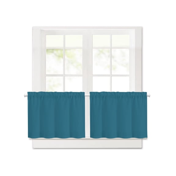Blackout Curtains for Small Window, Dark Teal Insulated Room Darkening Curtains, Solid Green Color Light Blocking Privacy Rod Pocket Curtain for Bedroom Living Room Kitchen 30x24 Inch 2Pcs