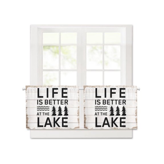 Blackout Curtains for Small Window, Summer Quotes Lake and Forest Insulated Room Darkening Curtains, Farm Wooden Frain Light Blocking Privacy Rod Pocket Curtain for Bedroom 30x24 Inch 2Pcs