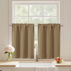 Blackout Curtains for Small Window Treatment, Light Blocking Short Kitchen Window Curtains Over Sink, Rod Pocket Half Window Tiers for Bathroom Basement, Taupe, 2x30Wx30L Inches